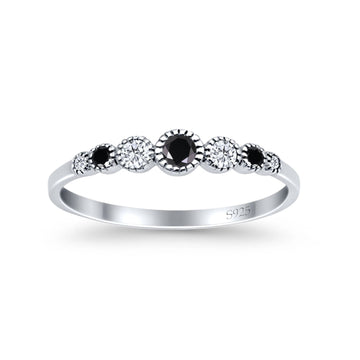 Half Eternity Band Round Simulated Black Cubic Zirconia 925 Sterling Silver (4mm)